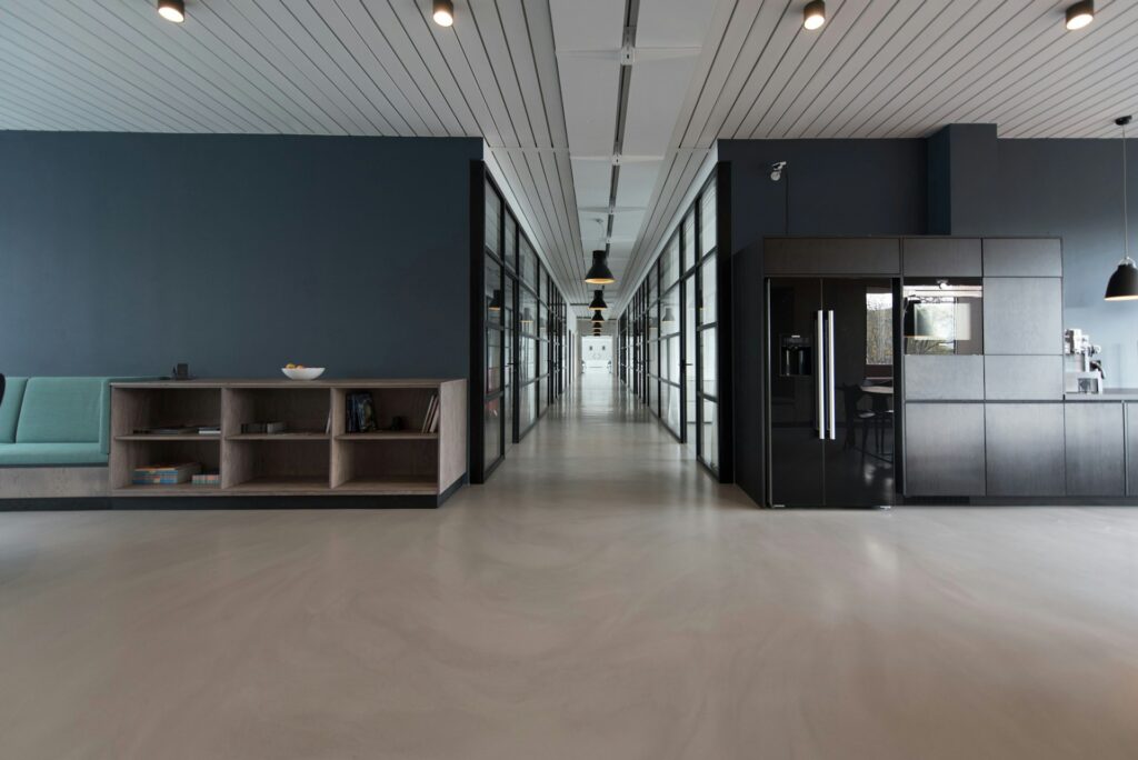 Bright modern office with desks and plants