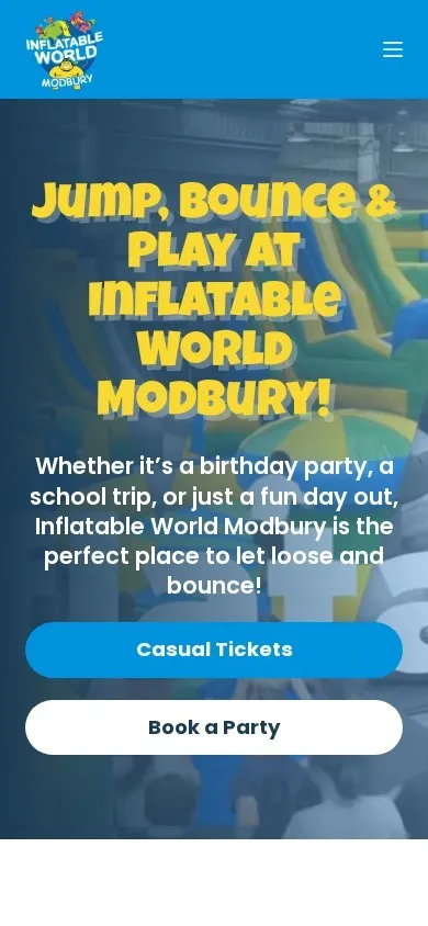 Inflatable World Modbury website on a phone