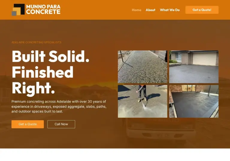Munno Para Concrete website homepage