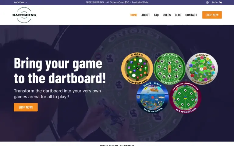Dartskins website homepage