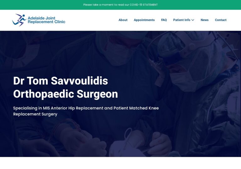 Adelaide Joint Replacement Clinic website homepage