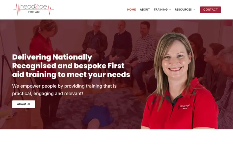 head2toe First Aid website homepage