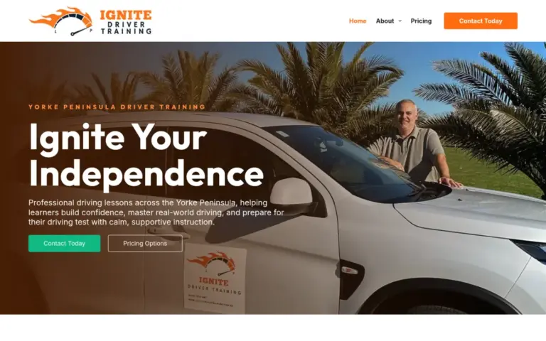Ignite Driver Training website homepage