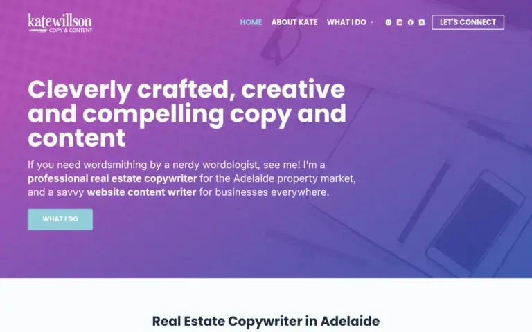 Kate Willson Copy & Content website homepage