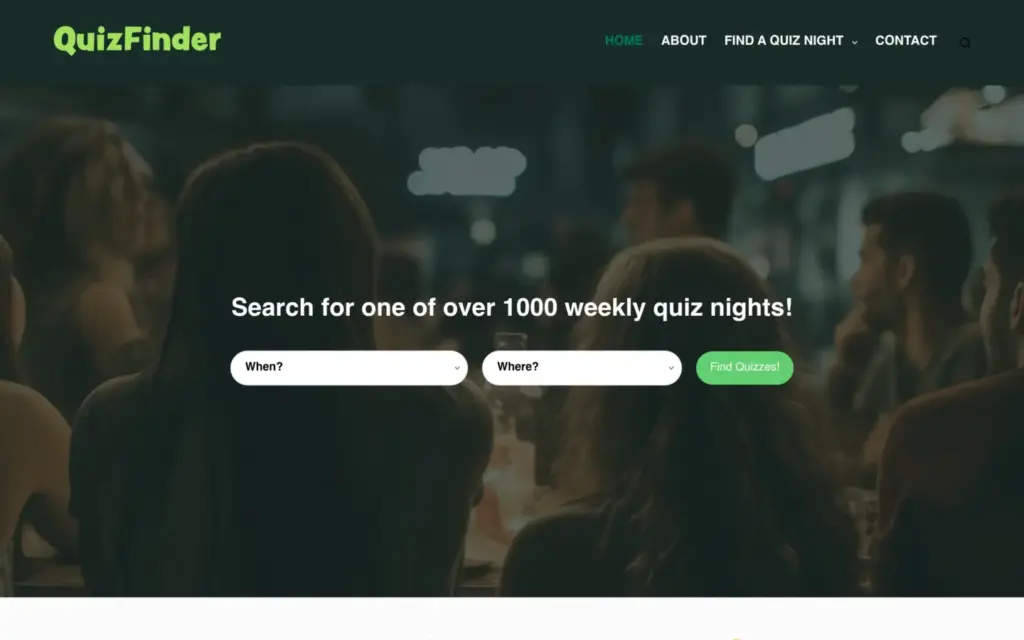 QuizFinder website homepage